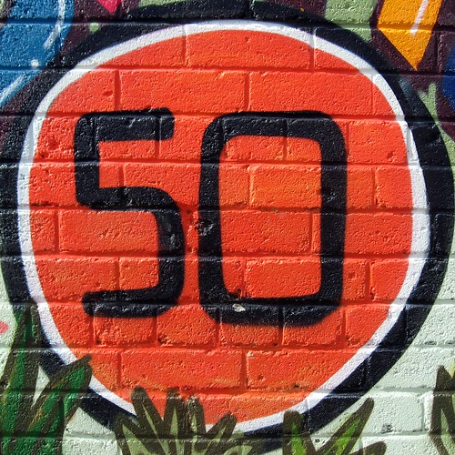 Number 50 painted on a wall