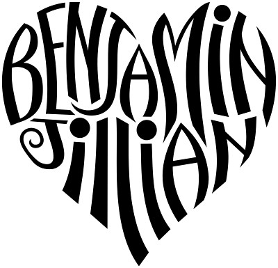 A custom design of the names Benjamin Jillian created in a heart 