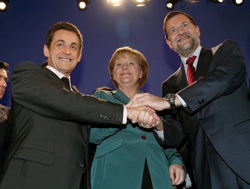 Rajoy con Merkel y Sarkozy
