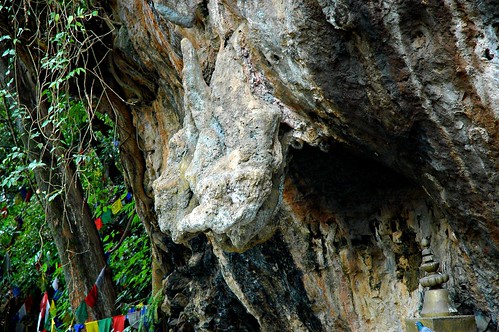 The stone Nagas heads at Yangleshö cave, above the Shrine at Lower Pharping, Nepal by Wonderlane