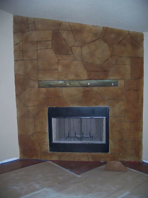 diy faux stone fireplace surround