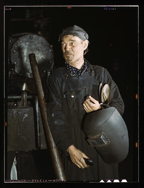 Welder at the C & NW RR locomotive shops, 40th Street shops, Chicago, Ill. (LOC)