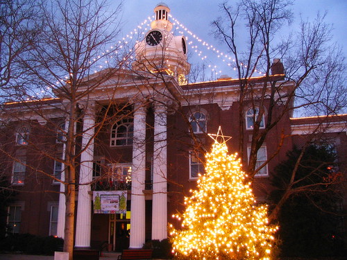 Rutherford County Christmas Tree at dusk