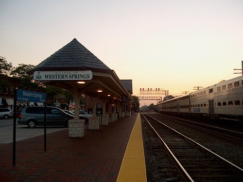 The Western Springs Illinois Metra commuter rail station at sunset. September 2006. by Eddie from Chicago