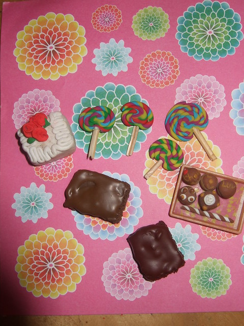 New Fimo Food a chocolate cupcake tray two chocolate brownie cakes using