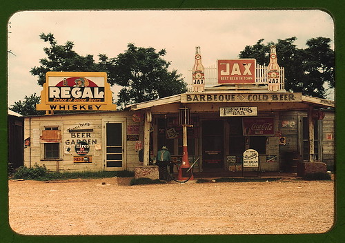 A cross roads store, bar, "juke joint," and gas station in the cotton plantation area, Melrose, La. (LOC)