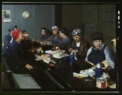 Women workers employed as wipers in the roundhouse having lunch in their rest room, C. & N.W. R.R., Clinton, Iowa (LOC) - 1943 April
