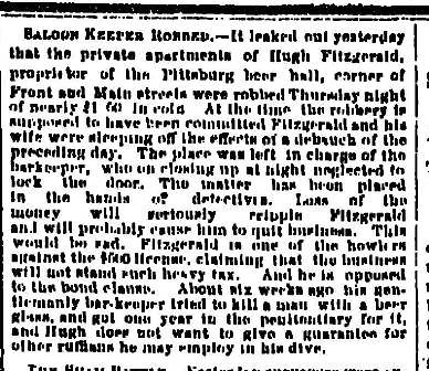 Saloon Keeper Robbed - June 27 1883 Oregonian