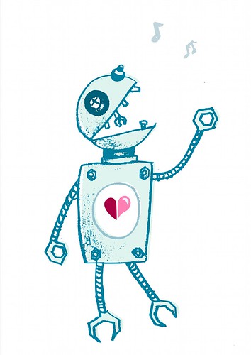 Ilustración: robot feliz cantando