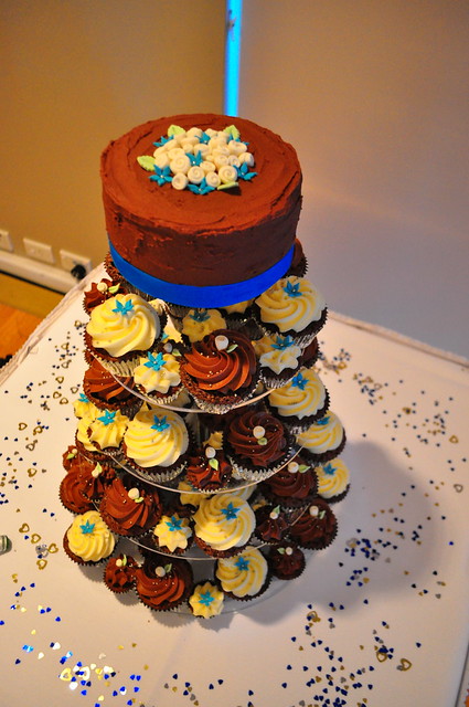 Turquoise brown and cream wedding Choc mud and double choc mud cupcakes 