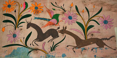 Antique Mexican painting of deer, flowers, bird, de Pascua, Hotel Belmar, Mazatlan, Sinaloa, Mexico by Wonderlane