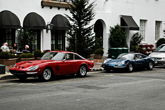 Classic Ferraris down the street in Carmel