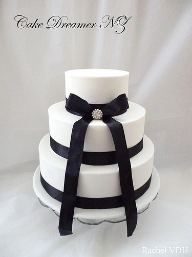 3 tier black and white wedding cake