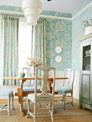 Dining Room on Modern Wallpaper  Blue   White Dining Room   Botanical Print   Modern