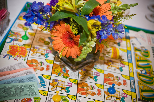  the centerpieces from our wedding It was a board game themed wedding