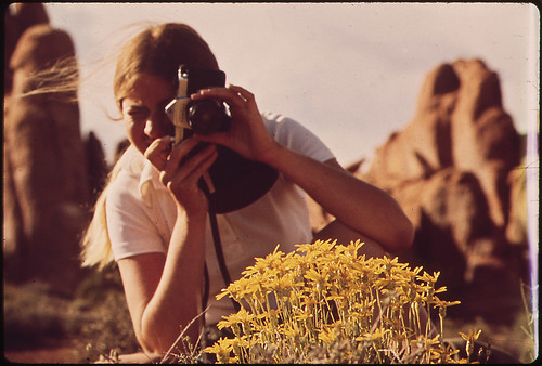 Photography in Arches National Park, in the Heart of the Redrock Country of Southeastern Utah. To the South Is the Colorado River and the Picturesque Old Mormon Pioneer Town of Moab, 05/1972