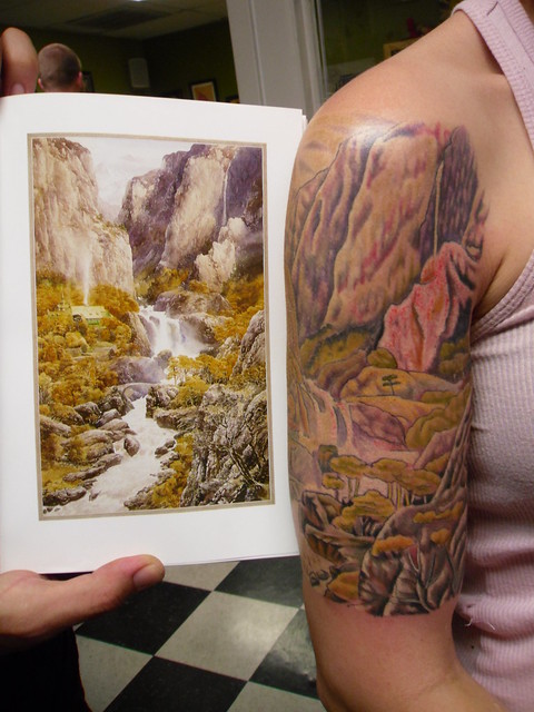 Deva's tattoo Rivendell by Alan Lee for Tolkien fans