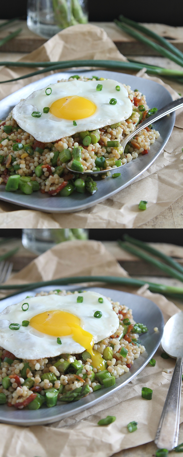 Put an egg on top of this bacon asparagus fried couscous and call it an easy spring meal!