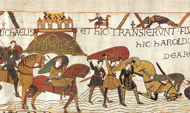 Bayeux Tapestry 08 Norman Army crosses Coueson near Mont St Michel