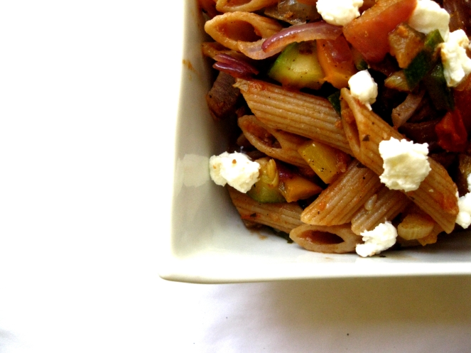 Penne with zucchini and goat cheese