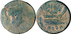 43/3c Luceria L Triens. Italian civic mint. [oooo] / L behind / Minerva; ROMA / Prow / L / oooo. RR ex AM#0973-27, 27g37