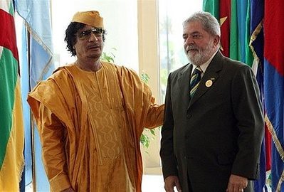 Libyan leader Moammer Kadhafi (L) meets Brazilian President Luiz Inacio Lula da Silva in Sirte, about 600 km (370 miles) east of Tripoli, on the sidelines of the 13th African Union summit of heads of state and government. by Pan-African News Wire File Photos