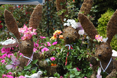 Garden bunnies with floral headresses, Mill Rose Inn, Half Moon Bay, California, USA by Wonderlane