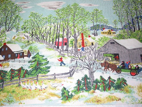 Vintage Fabric ~ Grandma Moses "Early Springtime on the Farm"