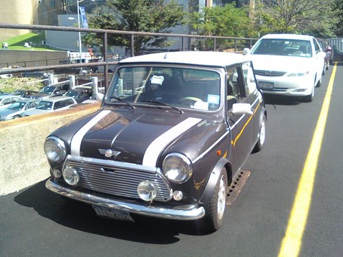 an oldskool Mini Cooper at NYP's parking lot