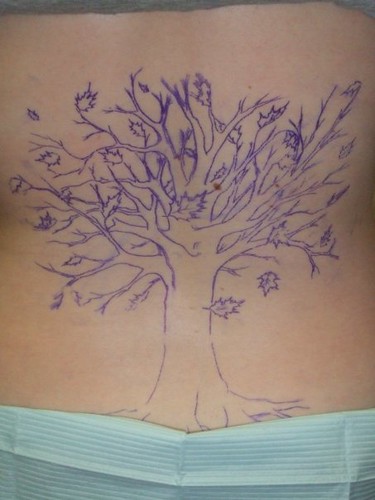 The stencil of my tree tattoo after it was traced on
