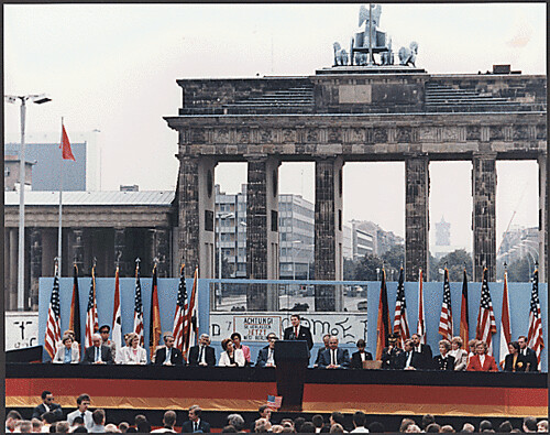President Reagan Giving a Speech at the Berlin Wall, Brandenburg Gate, Federal Republic of Germany, 06/12/1987