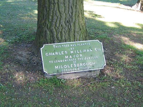 Charles Williams Middlesbrough Jubille Tree Plaque, Albert Park