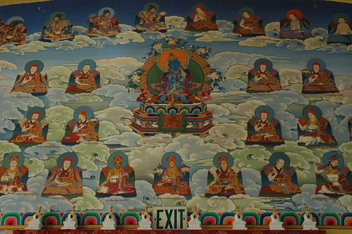 Adibuddhas, and the Sakya Lineage masters, Mural of the south wall of Sakya Monastery of Tibetan Buddhism, with small chortens, Seattle, Washington, USA by Wonderlane