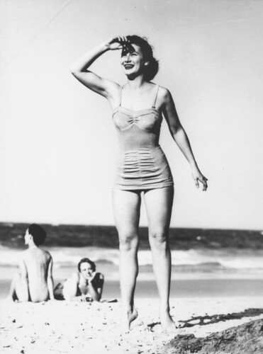 Cherry Walker modelling swimsuits at Surfers Paradise, 1951