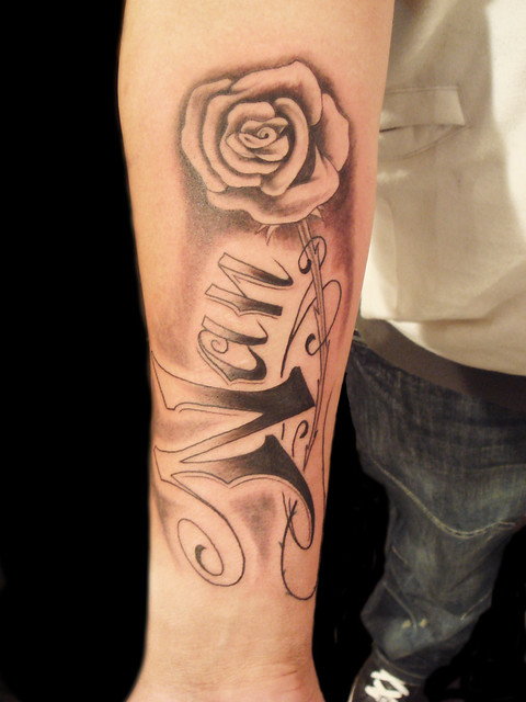 Nan memorial tattoo whit a rose Miguel Angel Custom Tattoo Artist