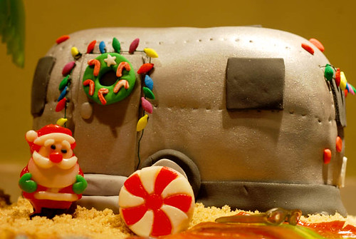 Airstream trailer gingerbread scene - christmas in a mobile home