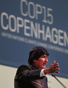 Bolivian President Evo Morales in Copenhagen at the United Nations Climate Change summit. President Morales said that the western imperialist states must pay reparations to the developing countries for damage to the environment. by Pan-African News Wire File Photos