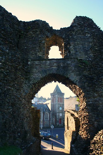 Launceston Castle, North Gate, looking towards the old Town Hall. by Stocker Images