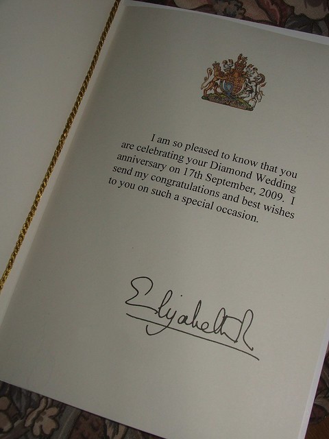 from the Queen to congratulate them on their 60th wedding anniversary