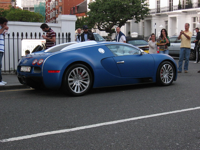 Richard T Smith Bugatti Veyron Bleu Centenaire parked on Walton Street