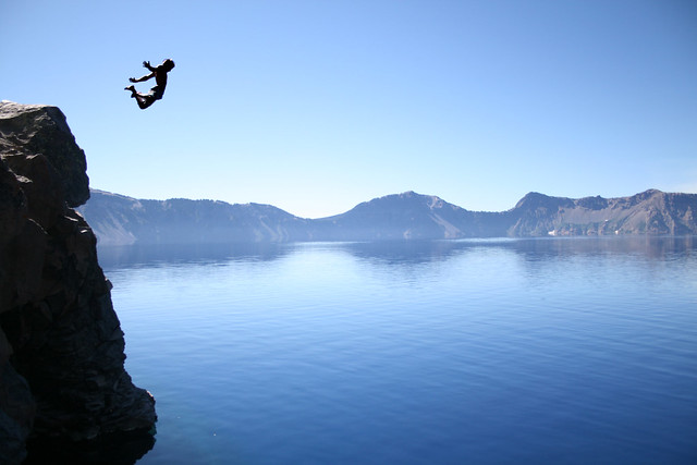 cliff, jumping, extreme, sports, mountain