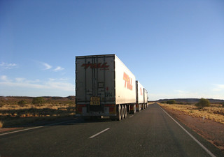Triple-trailer road train on the Australian outback