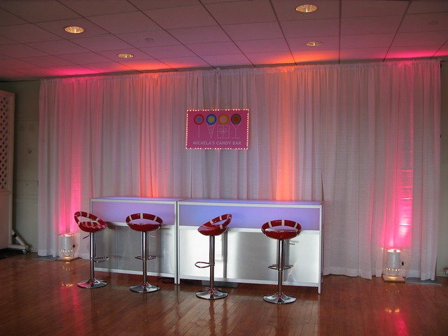 Candy Themed Bat Mitzvah candy bar with stools Blue Hills Country Club in 