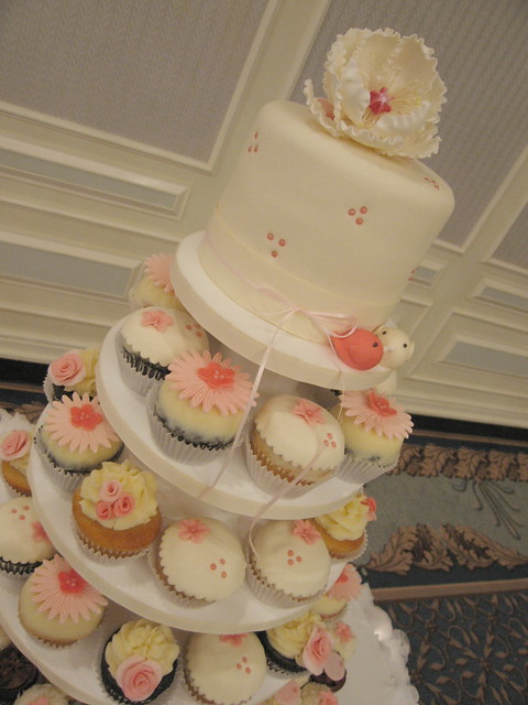 Ivory and pink cupcake tower For a beach wedding this past weekend in Santa