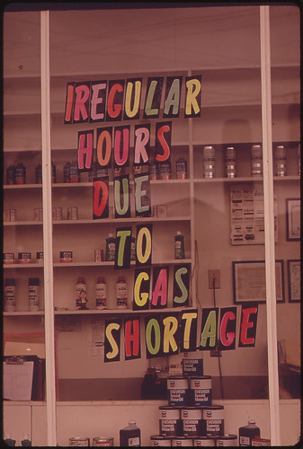 Gas Station in the Portland Area, Away From the Freeway. One of Many Signs Reflecting Gas Shortage 06/1973