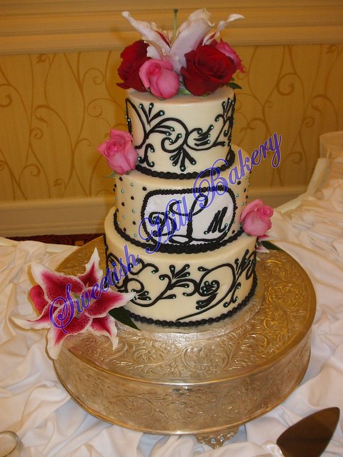 Black and Teal Scroll Wedding Cake