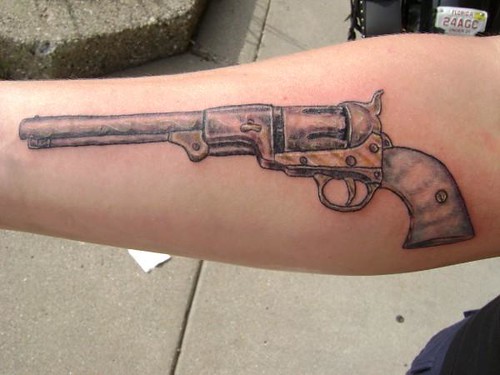 old school revolver gun tattoo Justin at Kats Like Us Tattoos