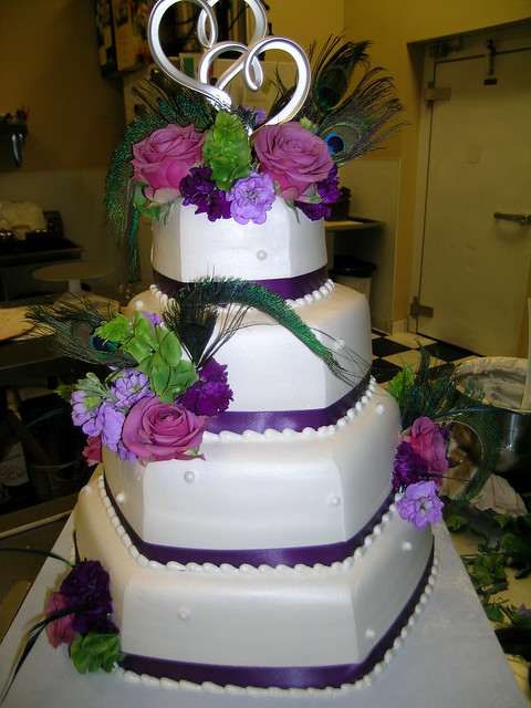 purple peacock wedding cake