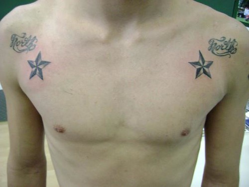 stars on chest tattoo Justin at Kats Like Us Tattoos