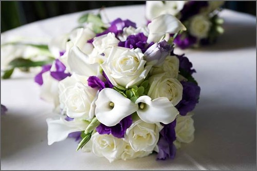 Purple bridal bouquet The colour theme chosen by Nicky Chris focused on 